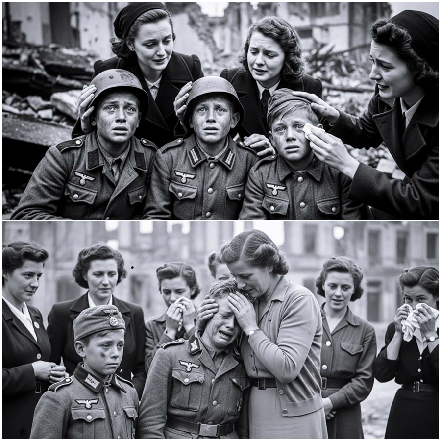 German Teen Soldiers Collapsed In Silence When American Women Spoke One Sentence That Stopped The War Around Them A Hidden Moment Of Humanity In Enemy Territory Where Fear Orders And Uniforms Fell Away Revealing Boys Who Had Never Been Allowed To Be Sons Children Or Simply Young Lives Caught Between Flags Armies And A Sentence They Would Remember Forever Long After The Guns Finally Went Quiet That Day