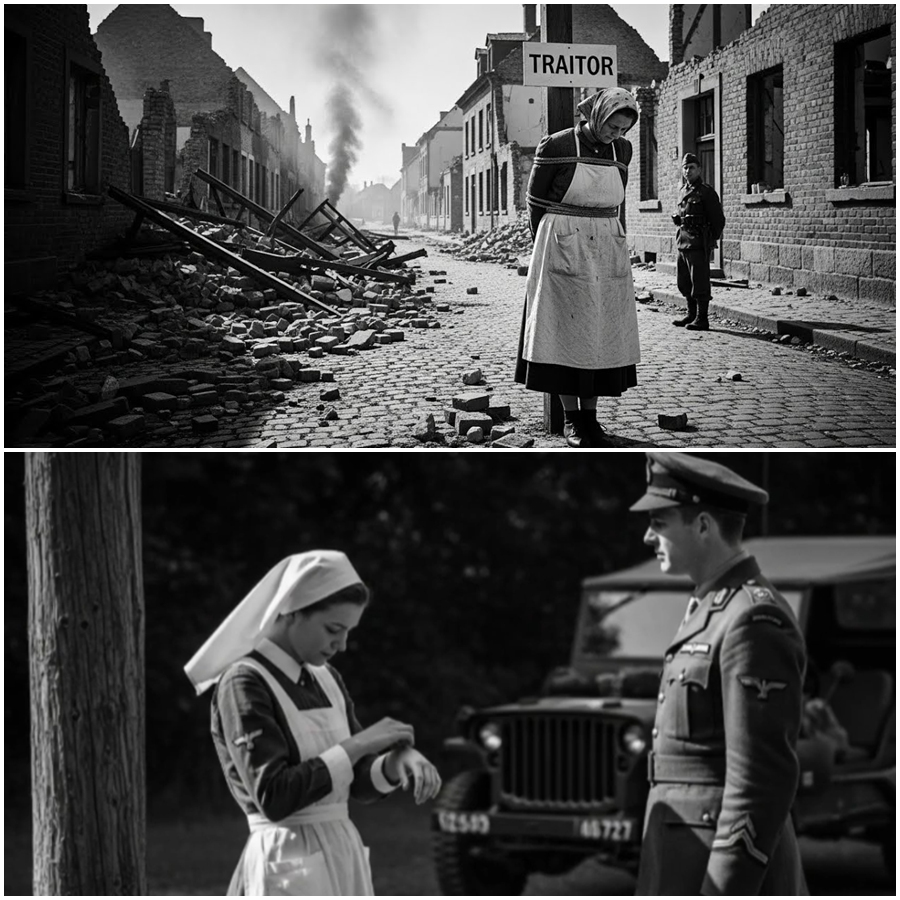 A British Officer Stumbled Upon a Silent German POW Nurse Bound to a Lonely Post Beneath a Handwritten Sign Marked Traitor A Hidden Wartime Discovery That Unlocked Secrets of Fear Loyalty Moral Betrayal and a Chilling Chain of Decisions the Public Never Knew About Until Decades Later When Forgotten Files and Witnesses Finally Began to Speak About One Woman Caught Between Duty Survival Power Silence and History Itself