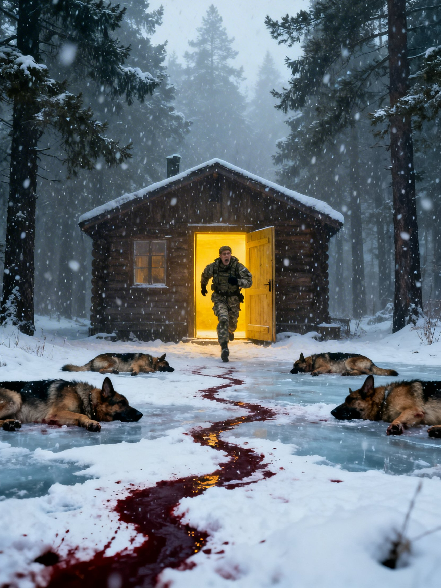 A Retired Navy SEAL Hid in a Montana Cabin to Forget the World—Until Four Bleeding German Shepherds Collapsed at His Door and Forced Him Back to Life